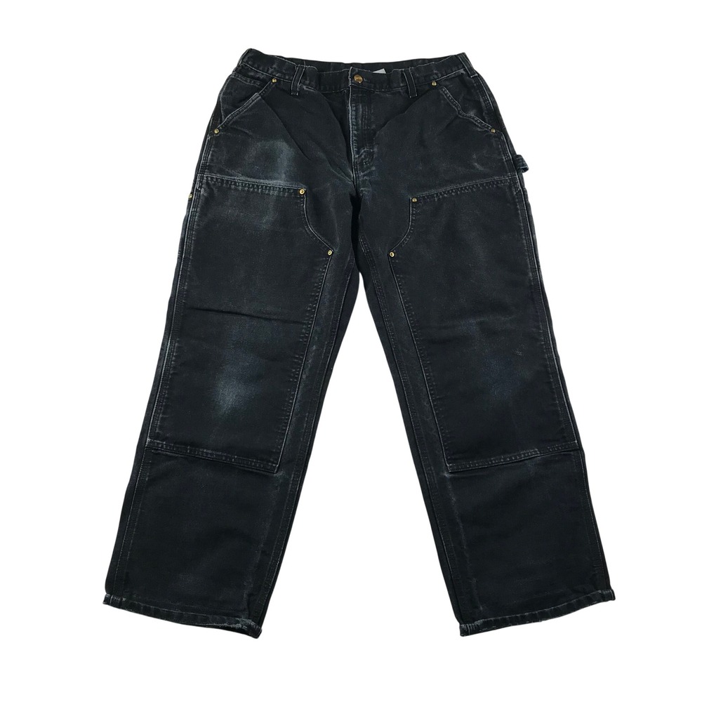 Vintage Carhartt B01 BLK Double Knee Work Pants Faded Black Made in USA 36x30